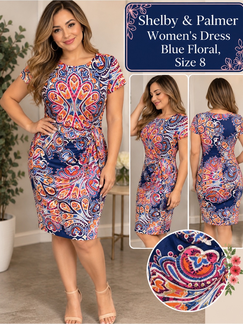 Shelby & Palmer Navy Multicolor Paisley Asymmetrical Dress